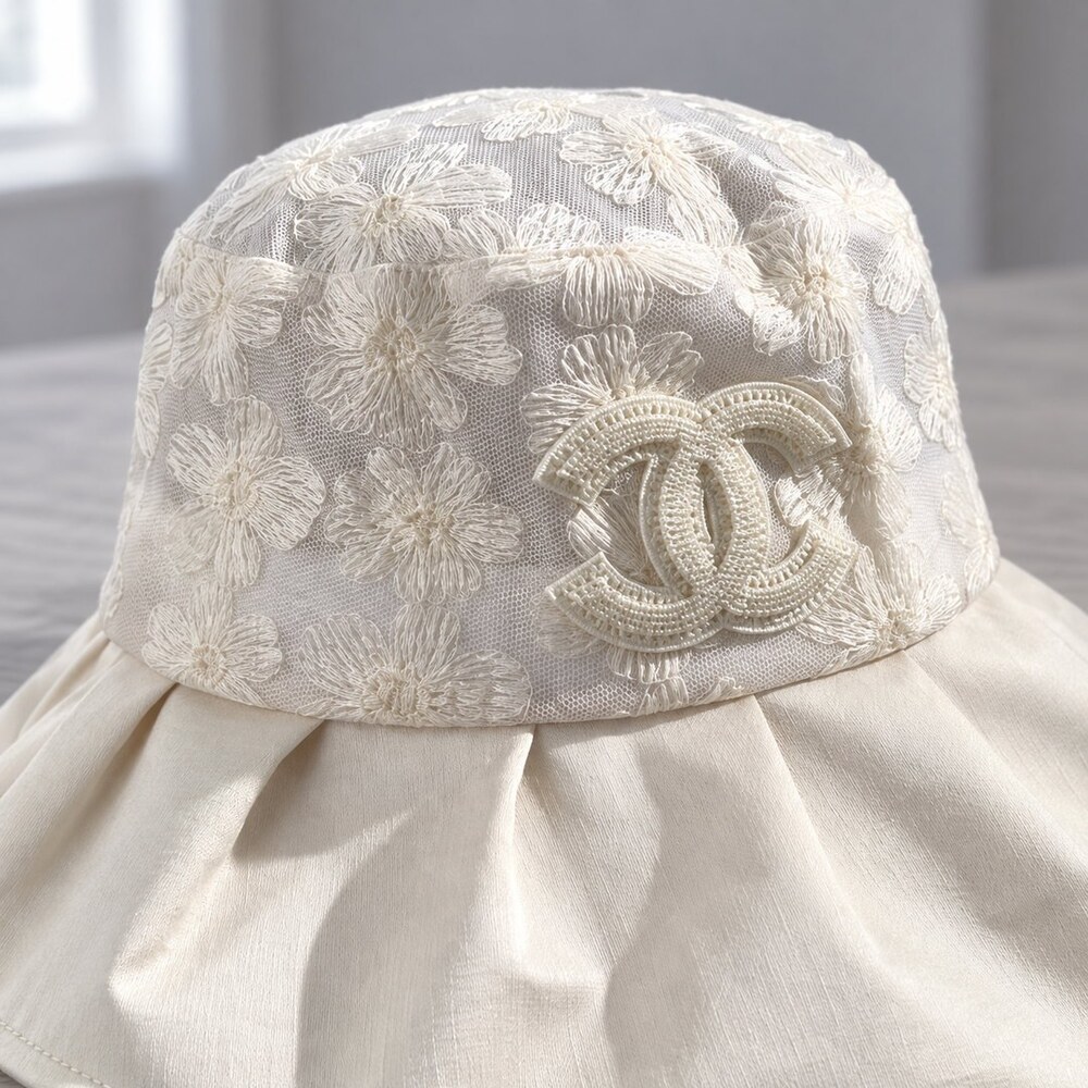 CHANEL Ivory Floral Lace Bucket Hat - Picture 5 of 6
